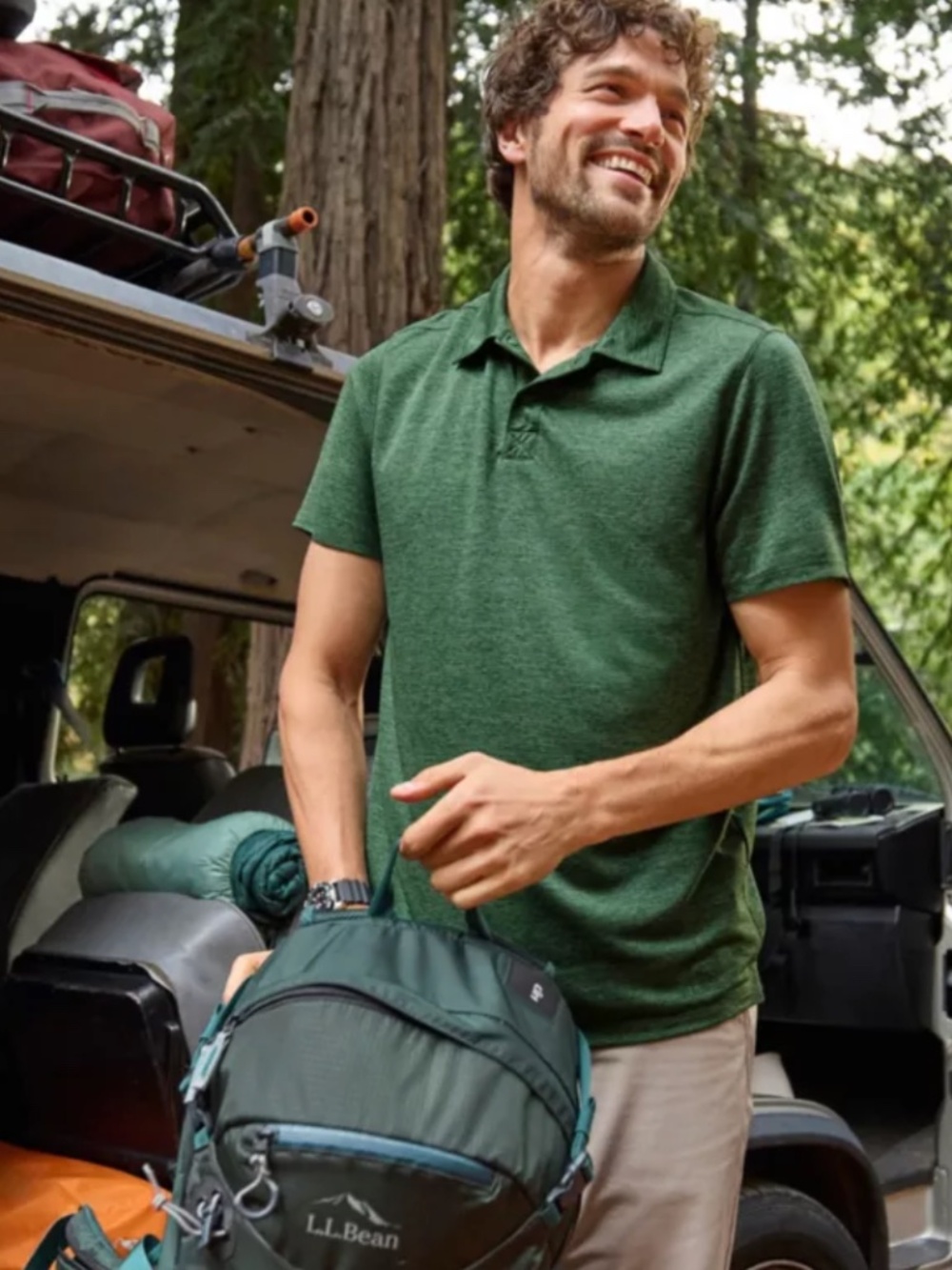 LL Bean Men's Heathered Green Ultralight Adventure Polo Performance Size XL Tall